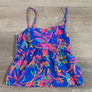 J. Crew Blue and Pink Floral Tank Top